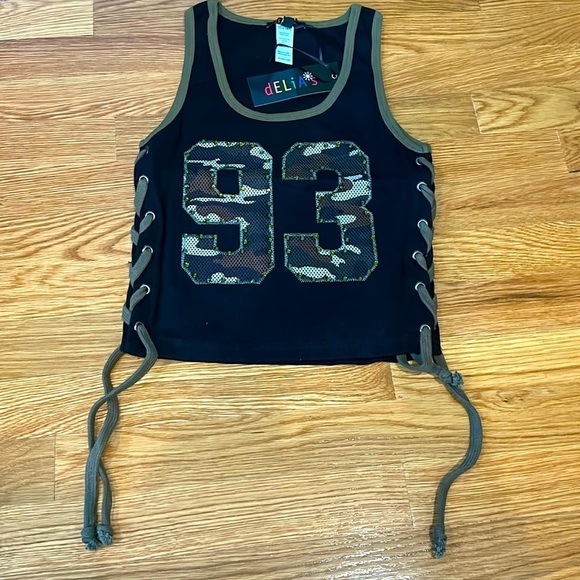 DELIA*S BY DOLLS KILL ON MY TEAM MESH TANK TOP - BLACK Camo medium new - Picture 1 of 5